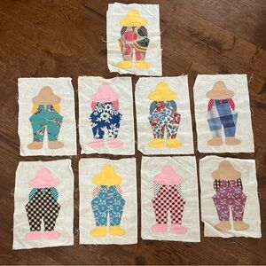 Set 9 Quilting Blocks Unfinished Vintage Overall Sam Farmer Hand Stitched 8x12